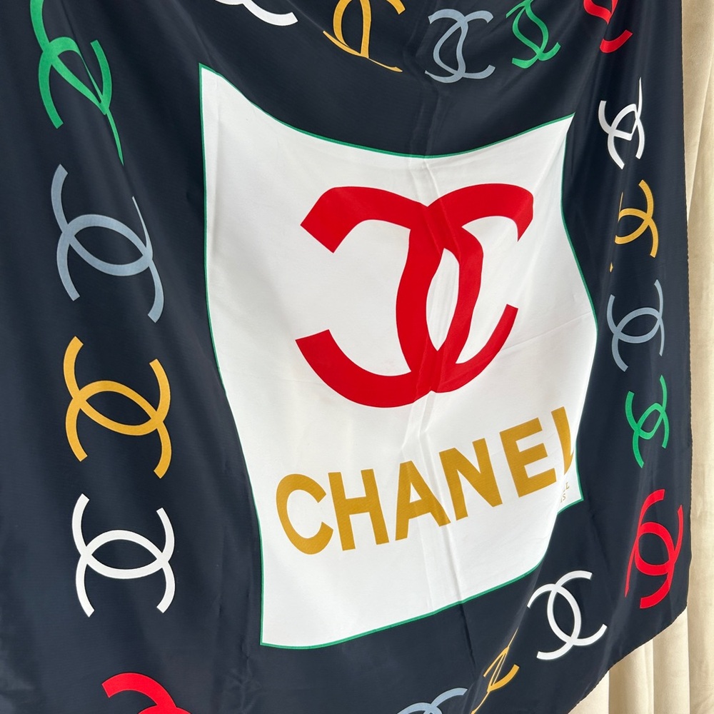 Vintage Chanel Silk Double C Logo Square Scarf - Picture 5 of 8